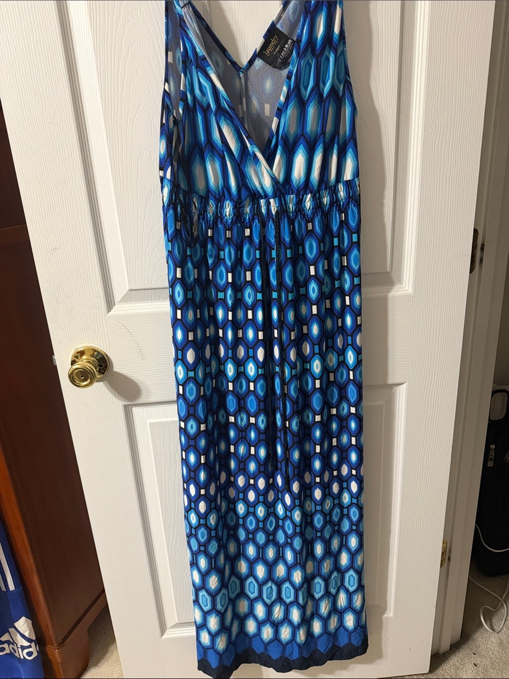 A Pea in the Pod Blue Geometric Print Maxi Dress